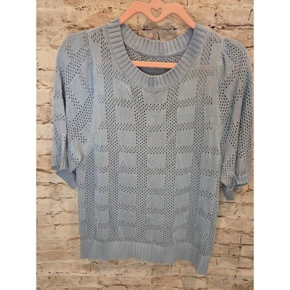 Womens Short Sleeve Sweater Holy Size Small Round Neck